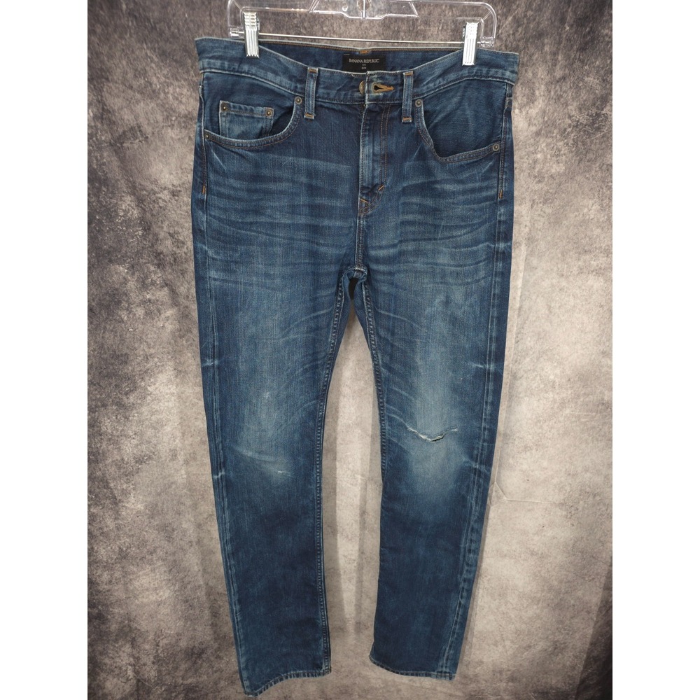 Banana Republic Jeans Mens 32x34 Blue Slim Fit Fade Distressed‎